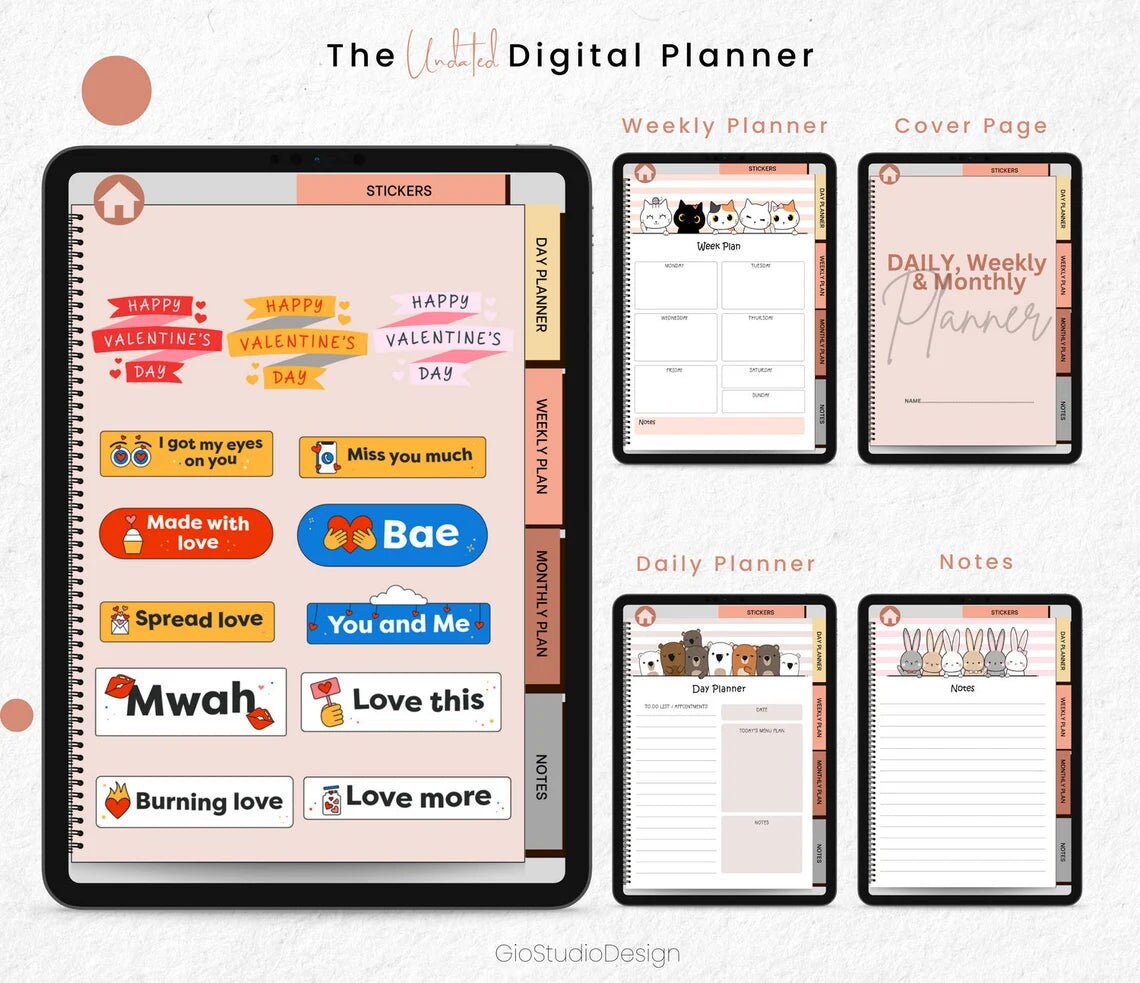 📆 Undated Digital Planner for iPad & Tablet – Aesthetic Hyperlinked Daily, Weekly & Monthly Planner with Stickers | GoodNotes & Notability Compatible