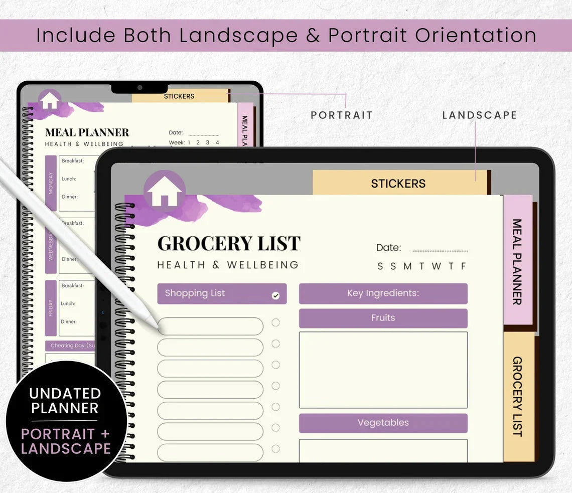 🥗 Meal Planner Digital Journal – Food, Grocery & Nutrition Tracker
